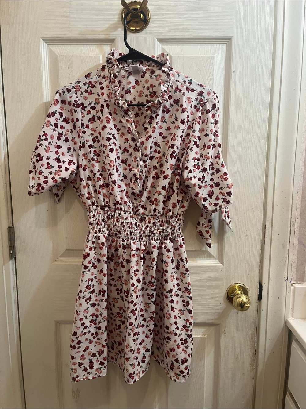 Justify White Dress with Red Floral Print